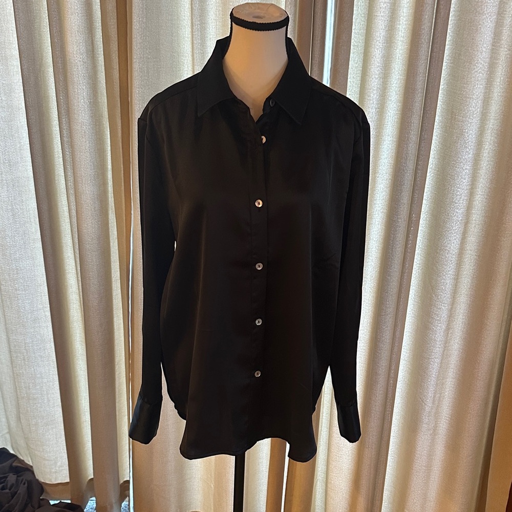 NWT Rachel Zoe Classic Black Button-Down Shirt